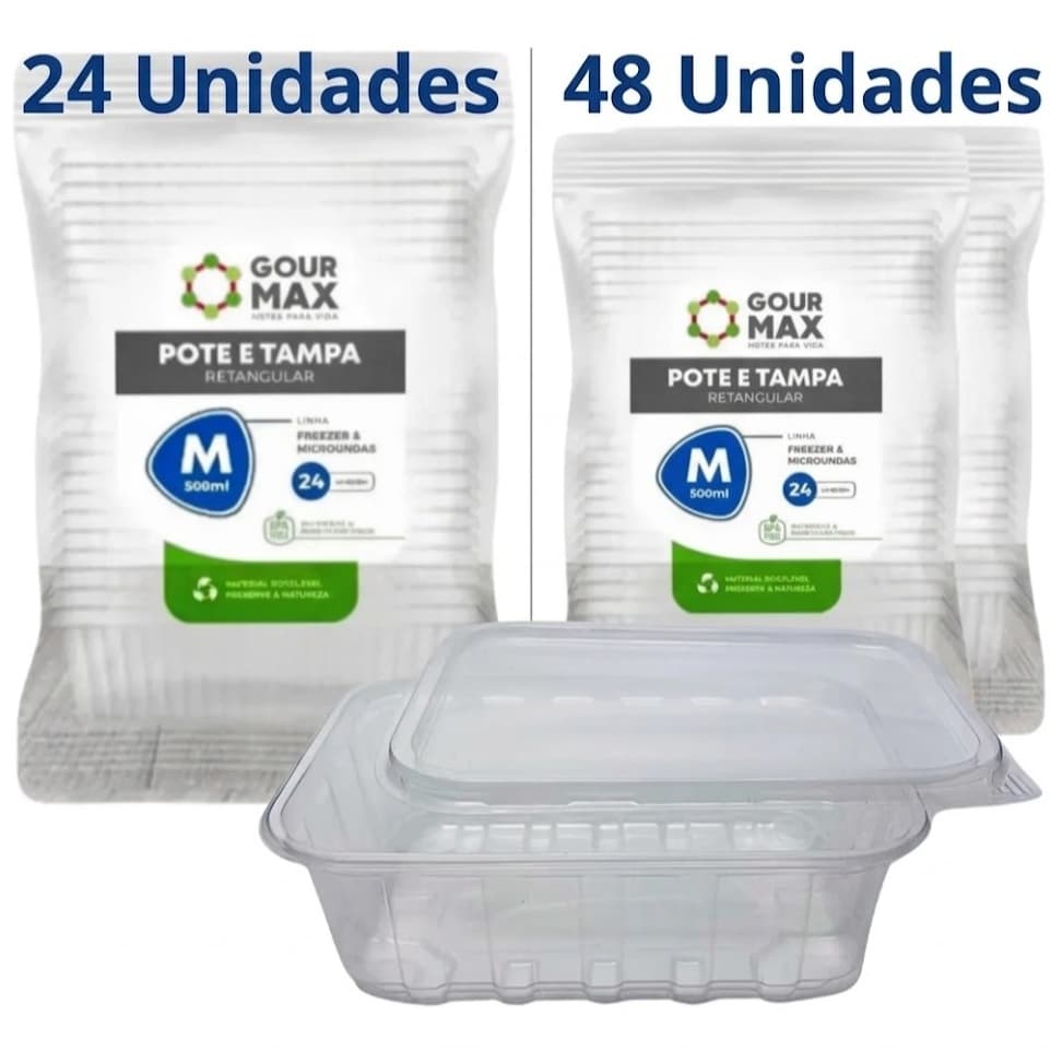 Pote Descartável 500ml Freezer Microondas Marmita - 24/48 Unidades