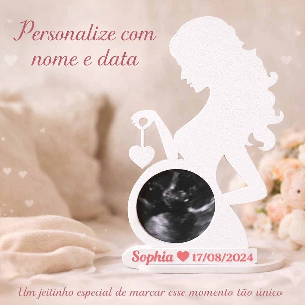Porta Retrato P/ Ultrassom Personalizado Nome e Data | Presente Gestante Gravidez Decorativo Bebê