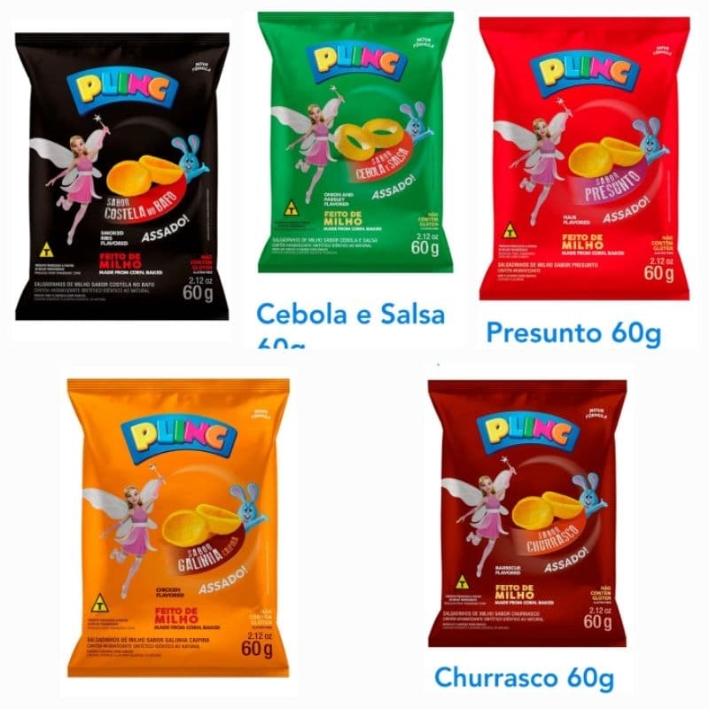 Salgadinho de milho plinc assado crocante sabor sortido.10unidade 60g.merenda escolar