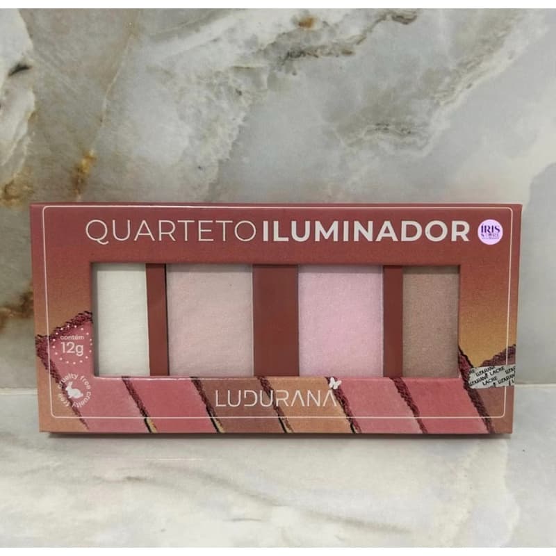 Paleta de Iluminador Quarteto Ludurana 4 Tons Alta Pigmentação Brilho Intenso