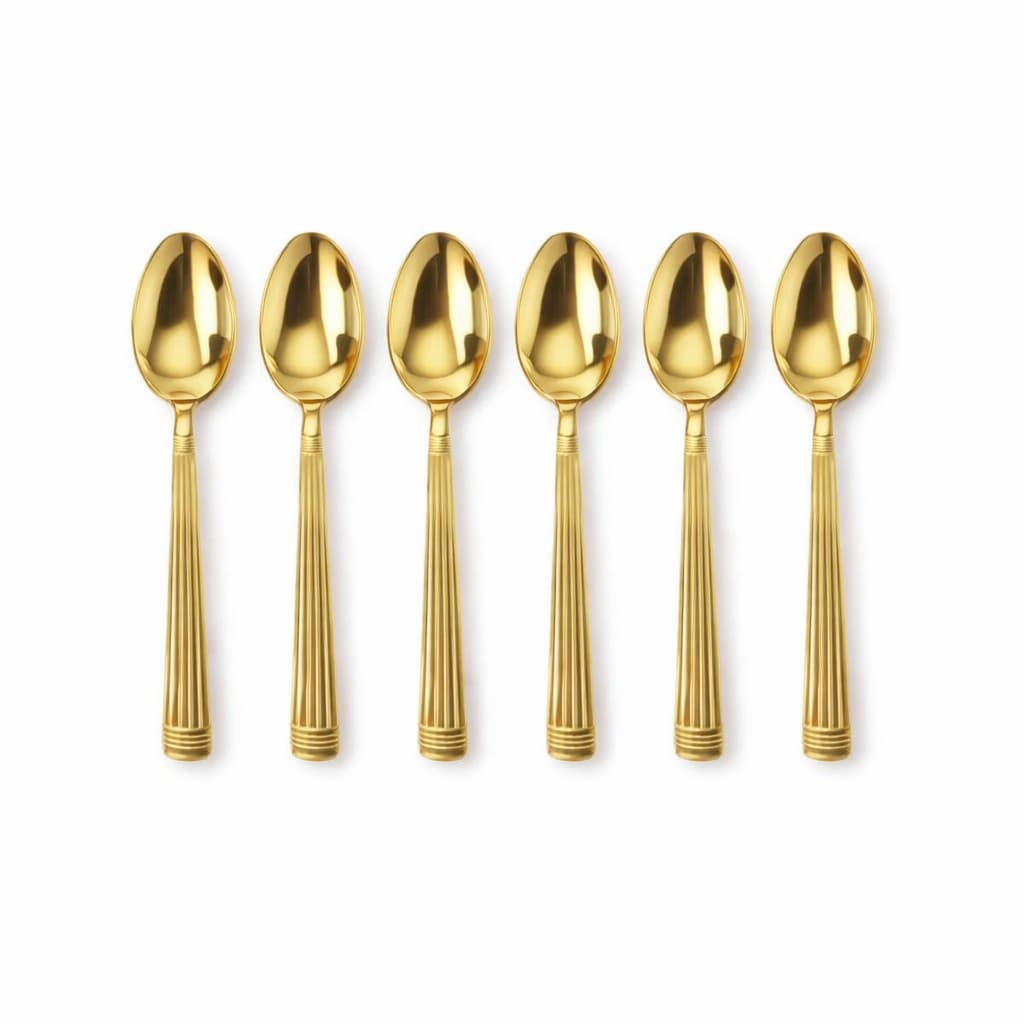 Jogo De Colher Sobremesa 6 Peças Douradas – Ideal para Doces Bolos Café Funcionalidade para sua Mesa