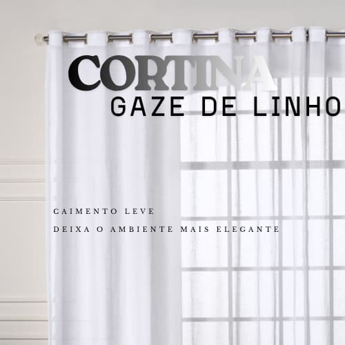 Cortina Voil Flame 4,00x2,60 Gaze de Linho Premium Alto Padrão com Ilhós Cromado Sala Quarto Luxo