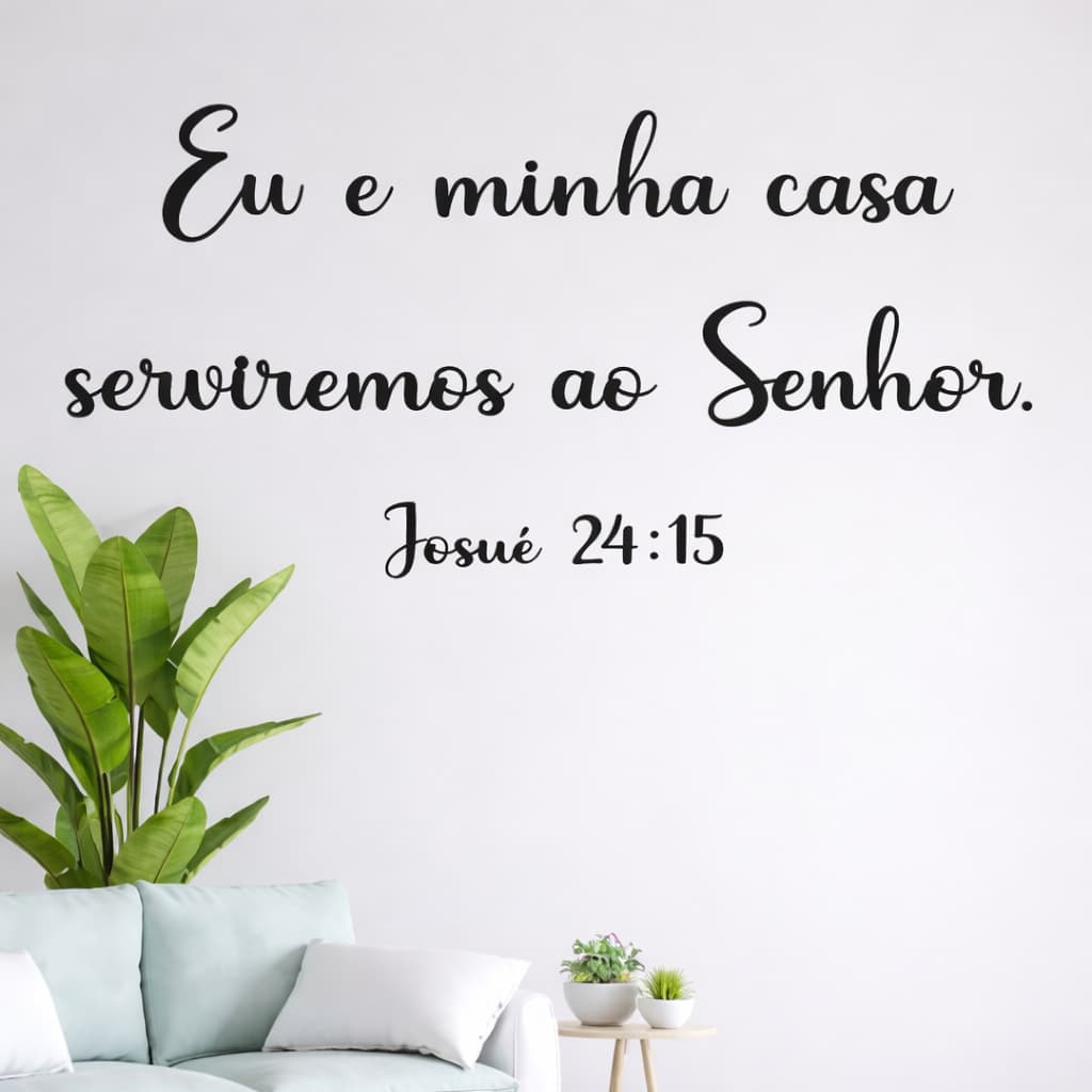 Frase Eu e Minha Casa Serviremos ao Senhor Quadro Decorativo Religioso letreiro mdf