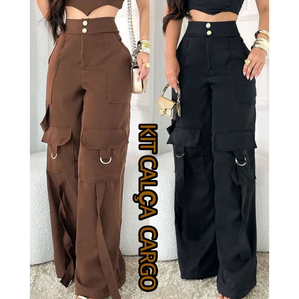 Calça Cargo, Kit 2 Calça cargo Pantalona Feminina – Elegante e Confortável