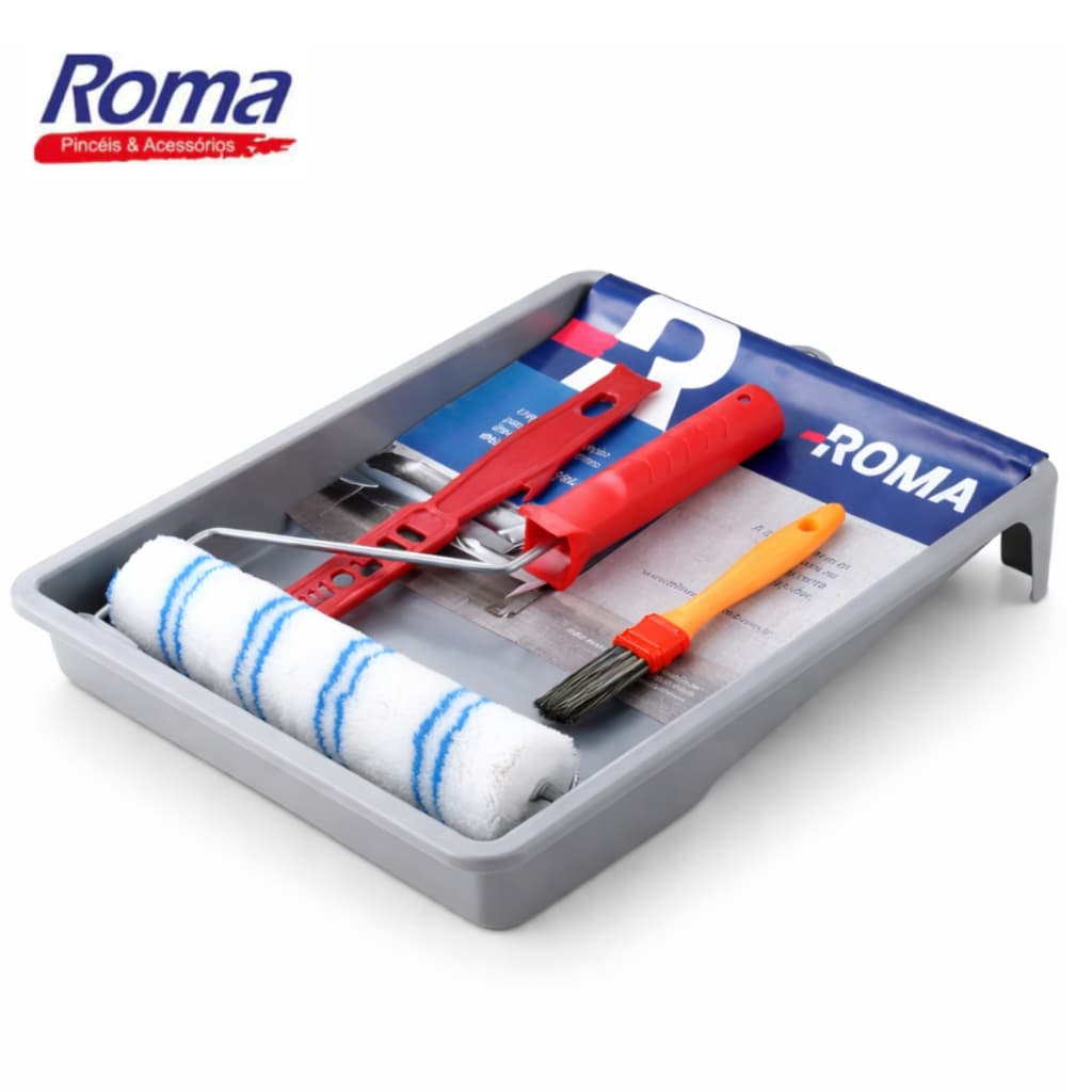 Kit de Pintura 5Pçs Alto Padrão Qualidade Rolos 23cm/9cm Lã Microfibra C/ Suporte, Bandeja e Trincha