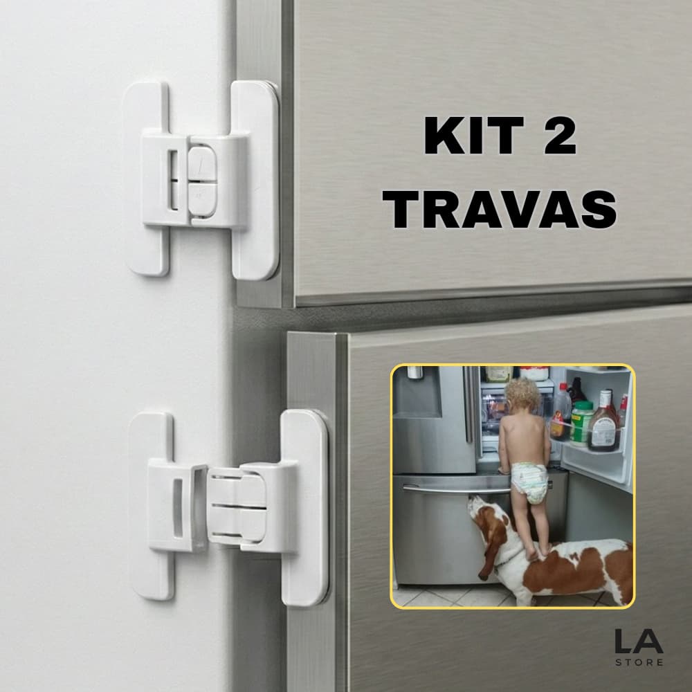 Kit 2 Travas Geladeira Bebê Segurança Infantil Adesivo 3M Armário Porta Gaveta