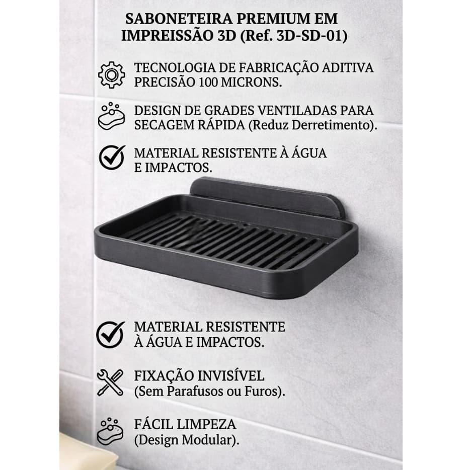 Saboneteira para Box de Alta Qualidade Acabamento Premium Fixação Autocolante