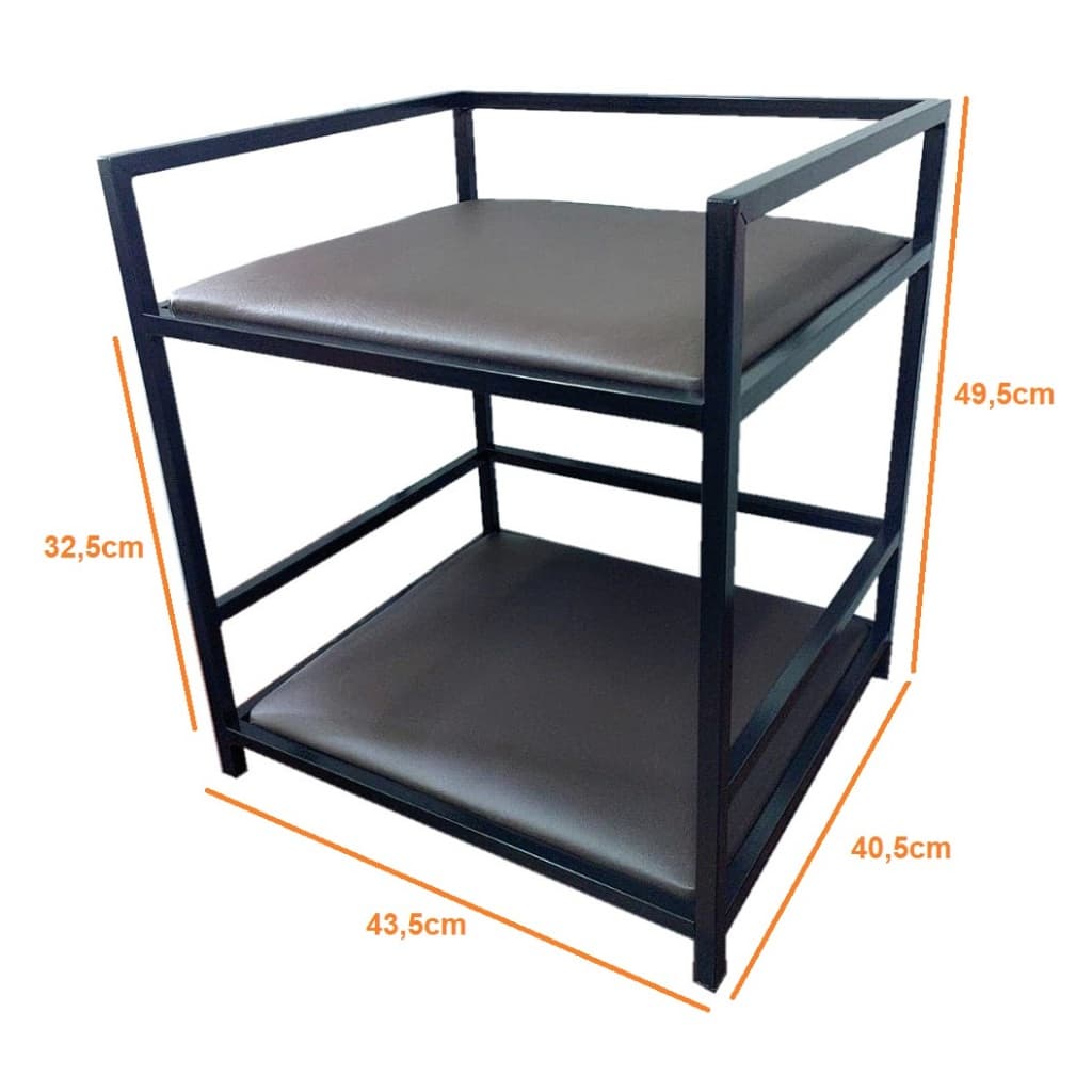 Cama Beliche Pet 2 Andares em Aço Estilo Industrial Cães Pequeno Porte Gatos Animais pequeno porte Estofamento