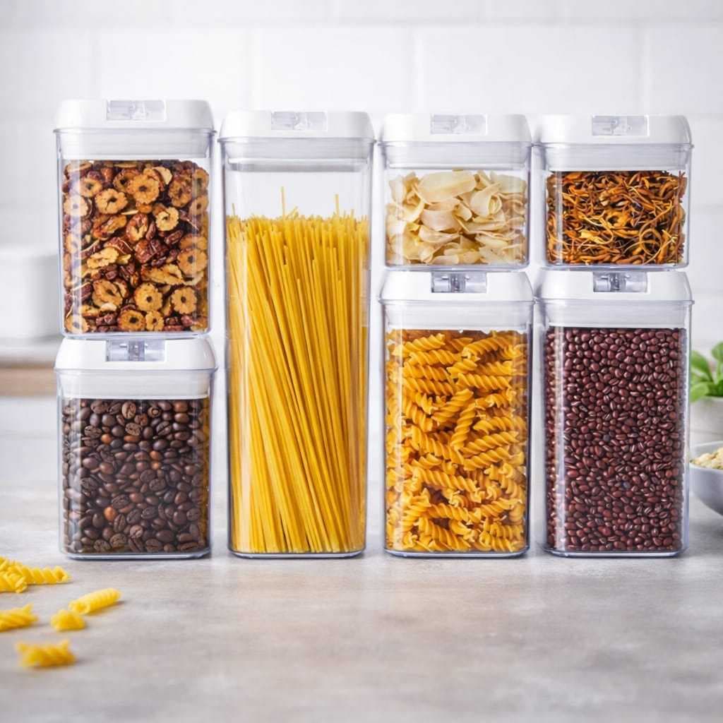 Kit Potes Herméticos Acrílico 7 peças Para Mantimentos Cozinha Organizada