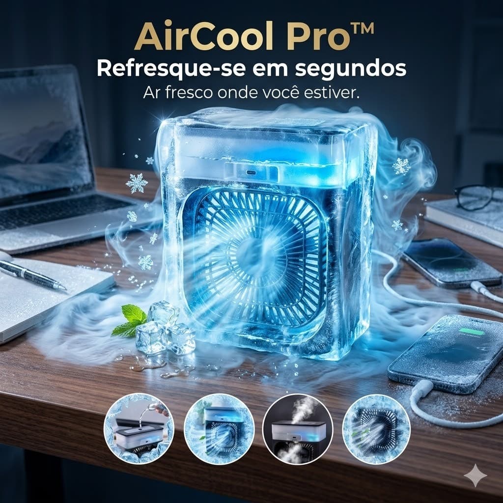 Climatizador Portátil AirCool Pro™ USB Ventilador Umidificador Compacto Econômico Silencioso