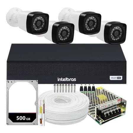 Kit 4 Câmeras Segurança Infravermelho Externas Dvr Intelbras 1004C 4 Canais HD 500gb