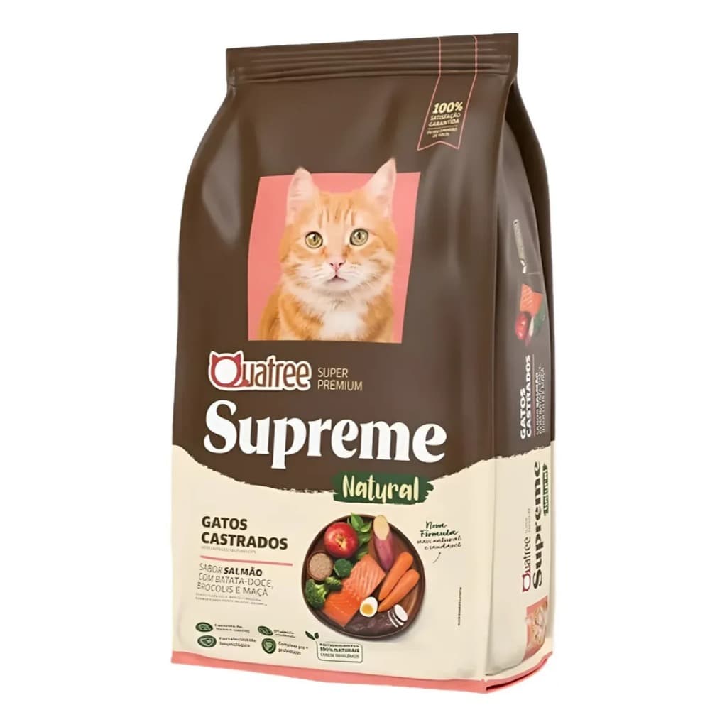 Ração para Gatos castrados Quatree Supreme Gatos Castrados 10.1Kg sabor salmão ,batata doce e arroz