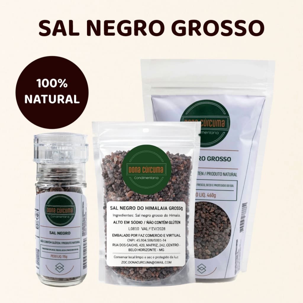Sal Negro Grosso Kala Namak 100% Natural Moedor de Sal negro | Temperos e Especiarias – Dona Cúrcuma