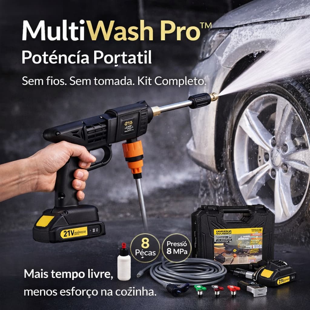 Pistola Lava Jato Portatil Recarregavel Kit Completo 8 Pecas Alta Pressao Preto
