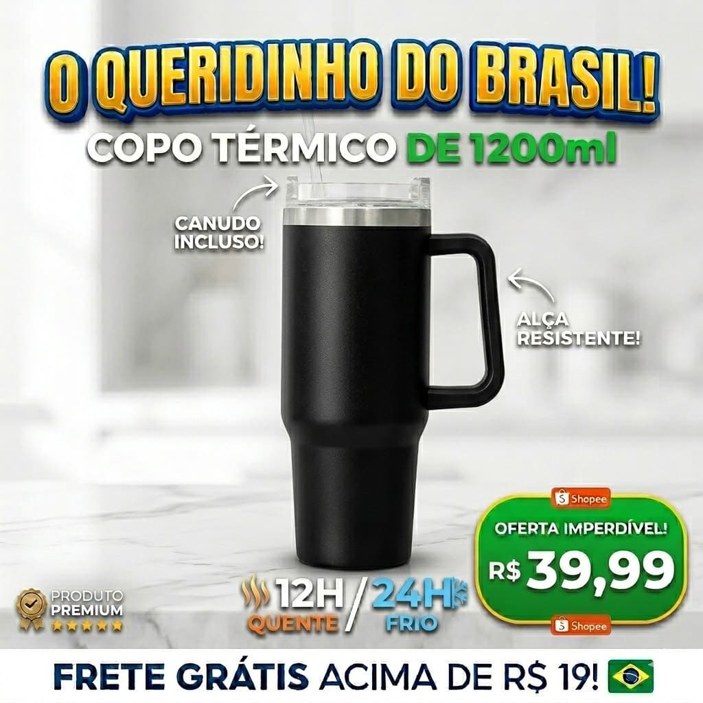 Copo Térmico 1200ml Inox com Alça e Tampa Antivazamento – Copo Jarra com Canudo Reutilizável