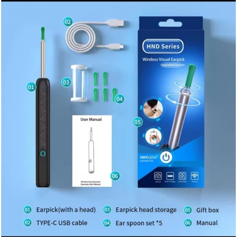 Removedor de Cera de Ouvido Inteligente com Câmera e LED: Endoscópio Sem Fio USB-C Seguro para Toda a Família e Pets