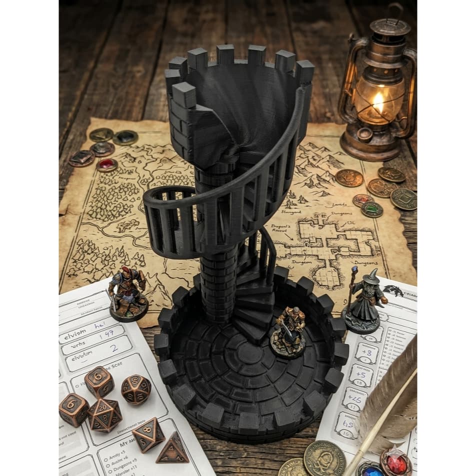 Torre de Dados RPG Castelo Medieval 3D | Dice Tower D&D + Base Estável | Impressão 3D