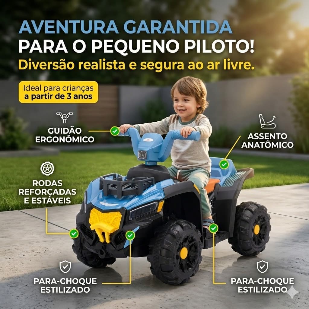 Quadriciclo Elétrico Infantil 6V Azul Com Rodas Reforçadas Assento Confortável Seguro Para Crianças