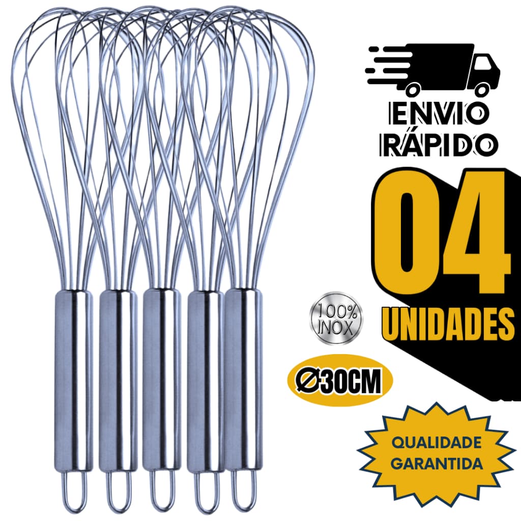 Jogo Batedor de Ovos Aço Inox Fouet Confeitaria Casa Misturar Massa Chantily Multiuso Utensílios
