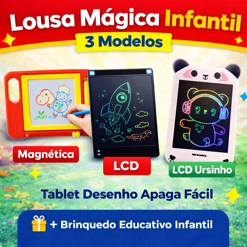 Lousa Mágica Infantil LCD e Magnética 8.5" Apaga Fácil Tablet Desenho Educativo Brinquedo Criança