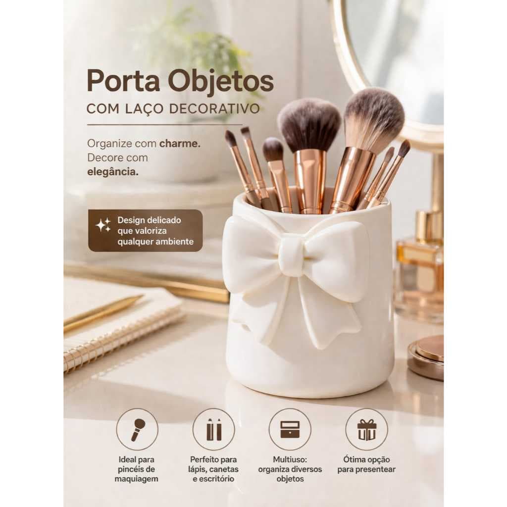 Porta Pincéis Maquiagem Porta Lápis Organizador de Mesa Decorativo Laço Multiuso