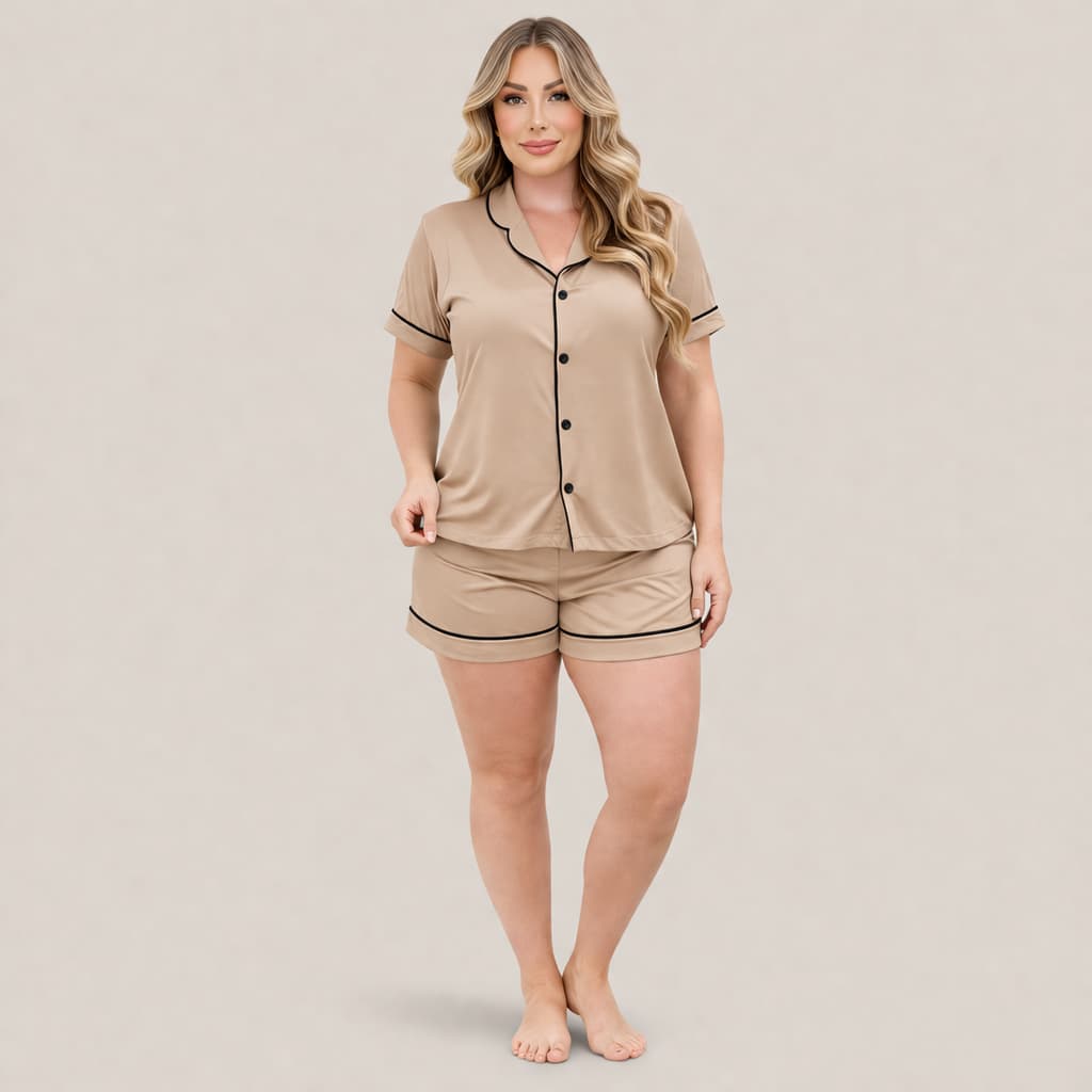 Pijama Americano Baby Doll Blogueira Feminino Amamentação Cirurgico com botão malha confortavel Liso