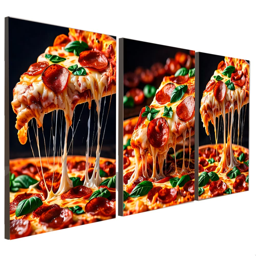 Quadros Decorativos 3 Peças Pizzaria Pizza Apresentação da Casa Sala Quarto Decoração Parede