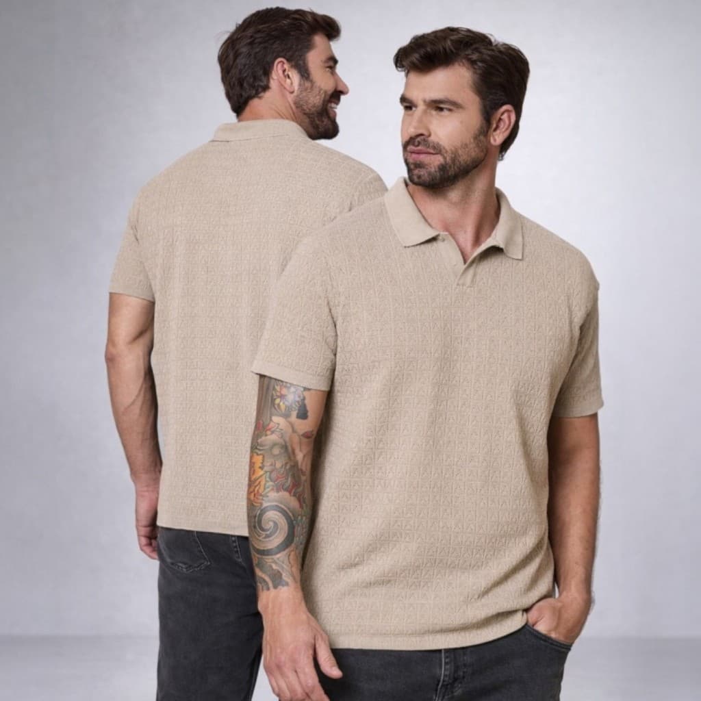 Camiseta Masculina de Tricô Texturizada Camisa Polo Masculina Manga Curta Old Money Clássica Verão