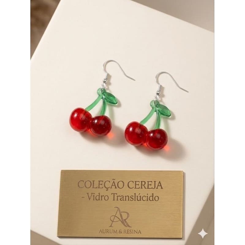 Brincos de Cereja Aesthetic Cottagecore Y2K  Bijuteria Artesanal Delicada Cherry