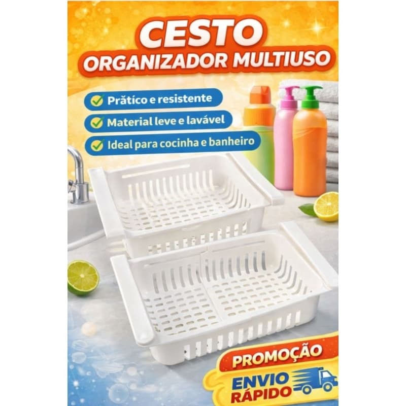 Cesto Organizador Plástico Multiuso Vazado Cozinha Banheiro Lavável Resistente Portatil