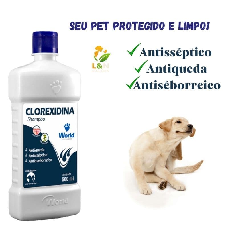 Shampoo Clorexidina Antisséptico Pet 500ml Cães e Gatos - Tratamento Dermatológico
