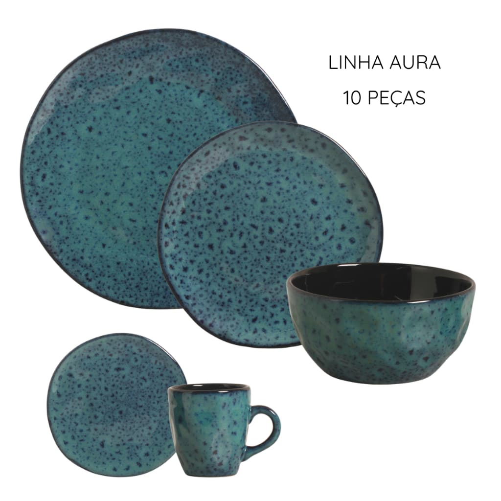 Aparelho de Jantar Linha Orgânica Aura Petroleum Cerâmica Mesa Posta Café