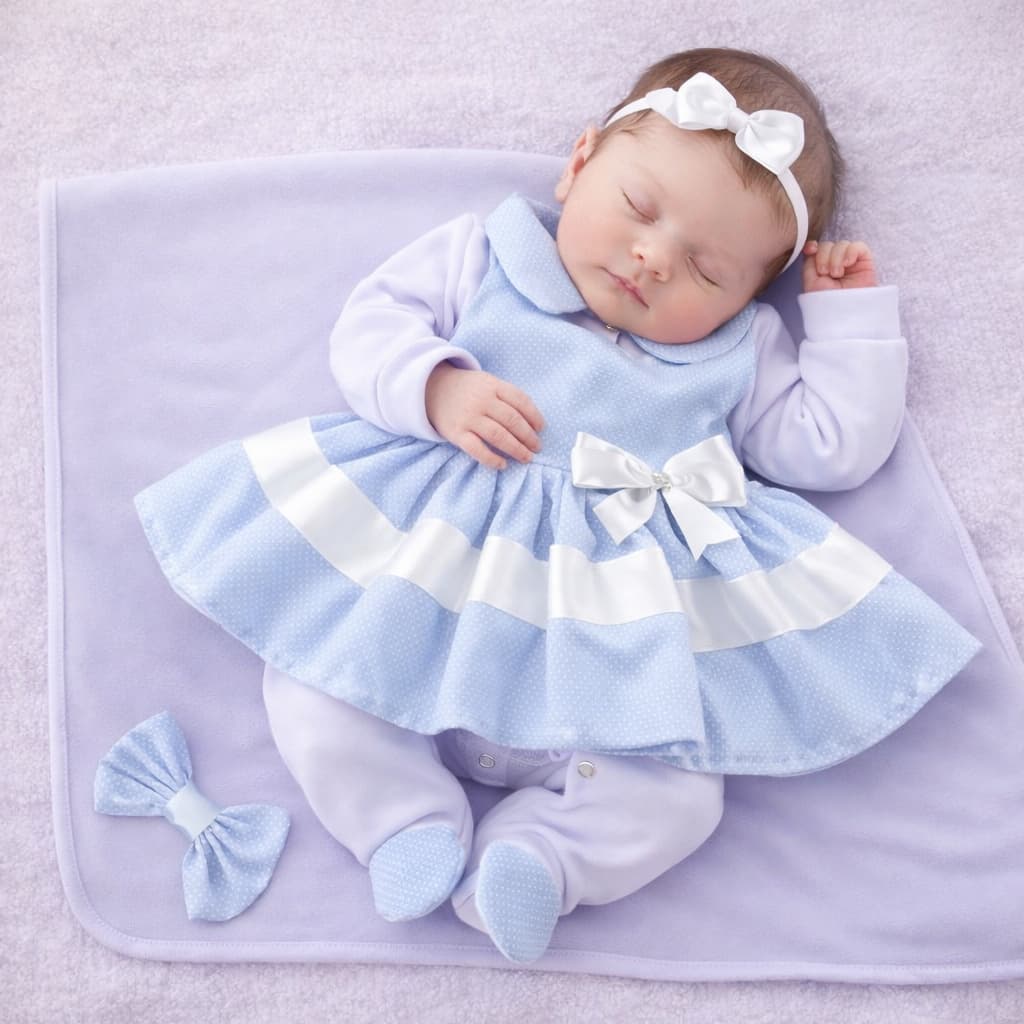 Saída Maternidade Menina Eliza Azul Kit 05 Peças Roupas de Bebê