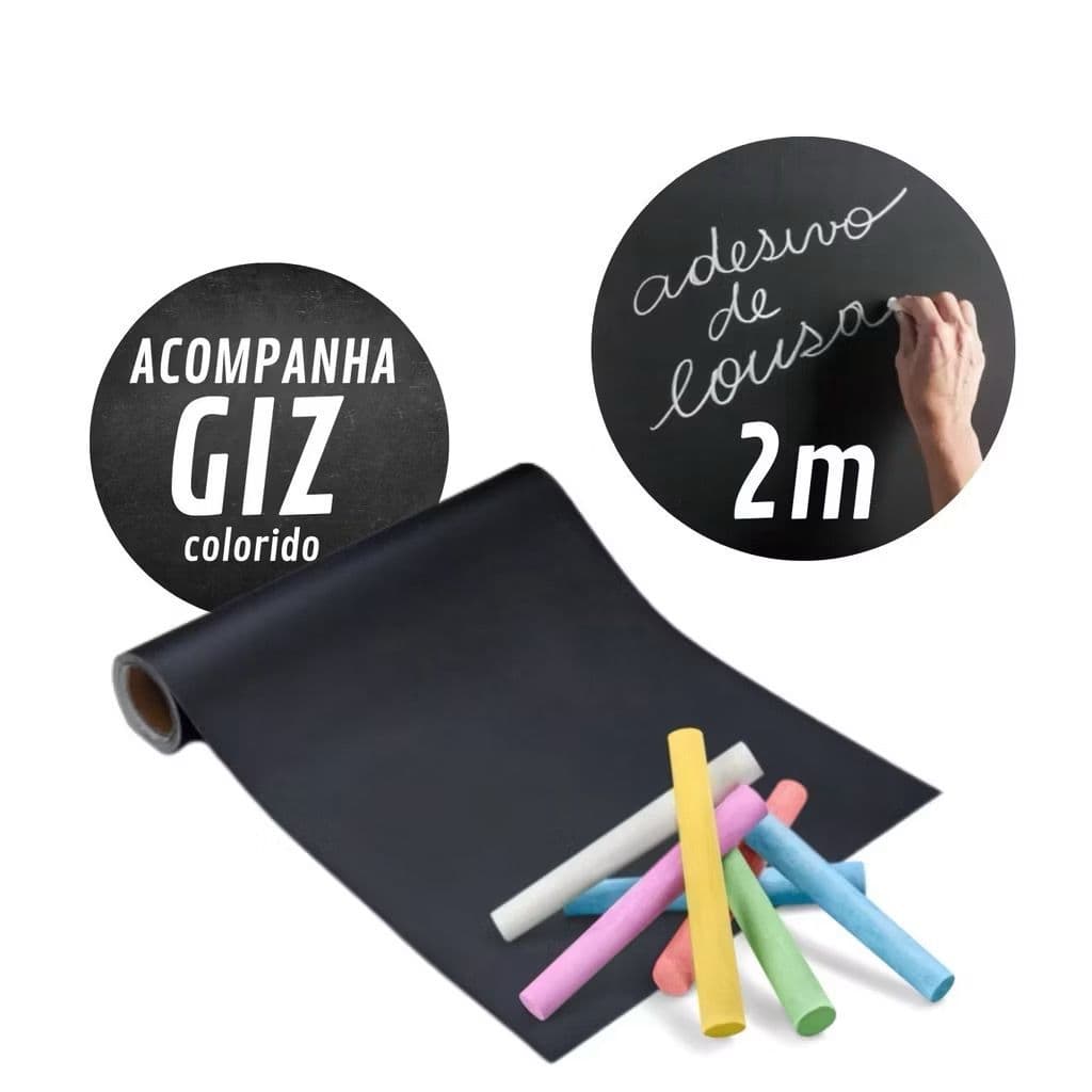 Papel de Parede Adesivo Quadro Negro Decorativo Fosco Lousa Adesiva 2m x 45cm Acompanha Giz Colorido Check List Escrever