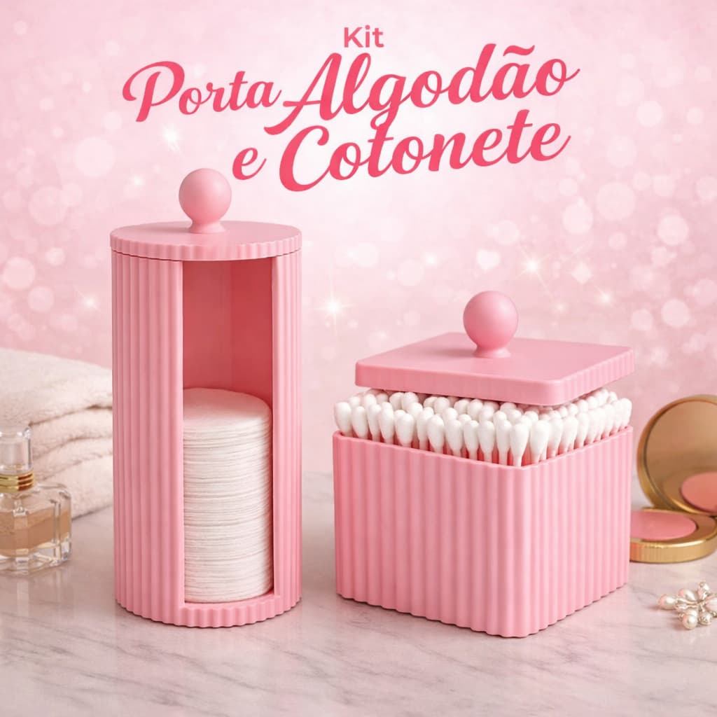 Kit Porta Algodão e Cotonete Organizador Banheiro Lavabo Porta Maquiagem Elegante Decoração Bancada ,