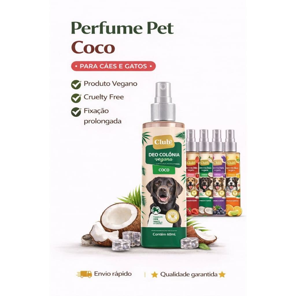 Perfume Pet Vegano Coco Para Cães e Gatos 60ml Deo Colônia Club Pet Cheirinho Pet Cruelty Free