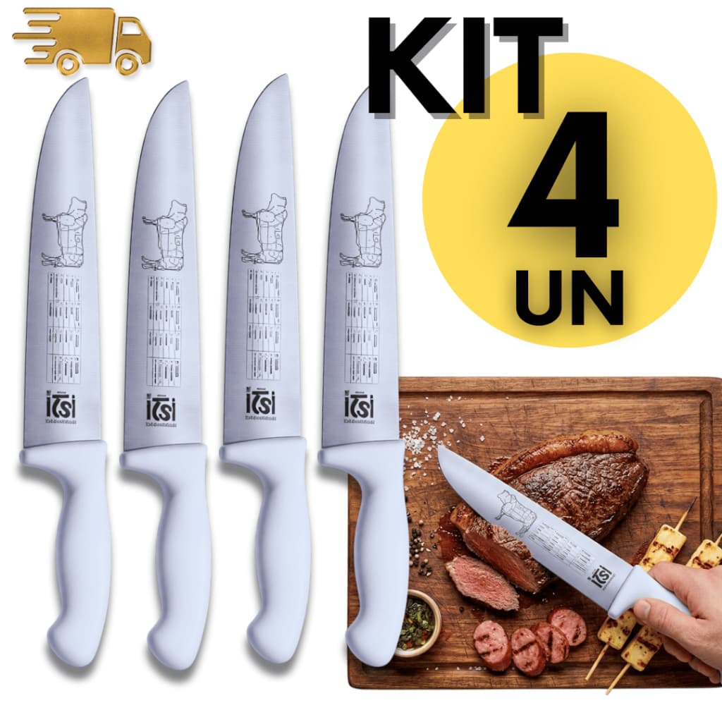Faca Carne Chef Aço Cabo Branco 8''Profissional Churrasco Entre as melhores facas de cozinha