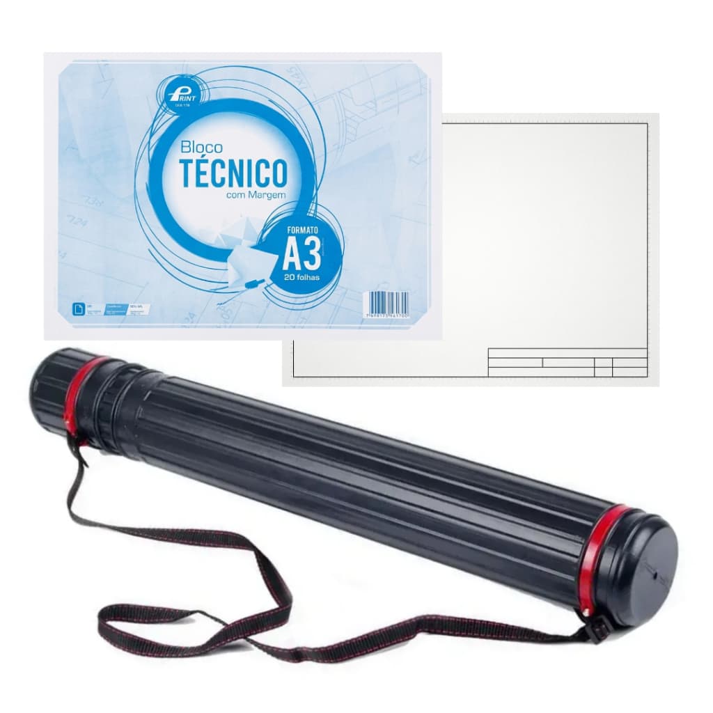 Kit Bloco A3 Margem Legenda 20 Fls + Canudo Tubo Telescópico