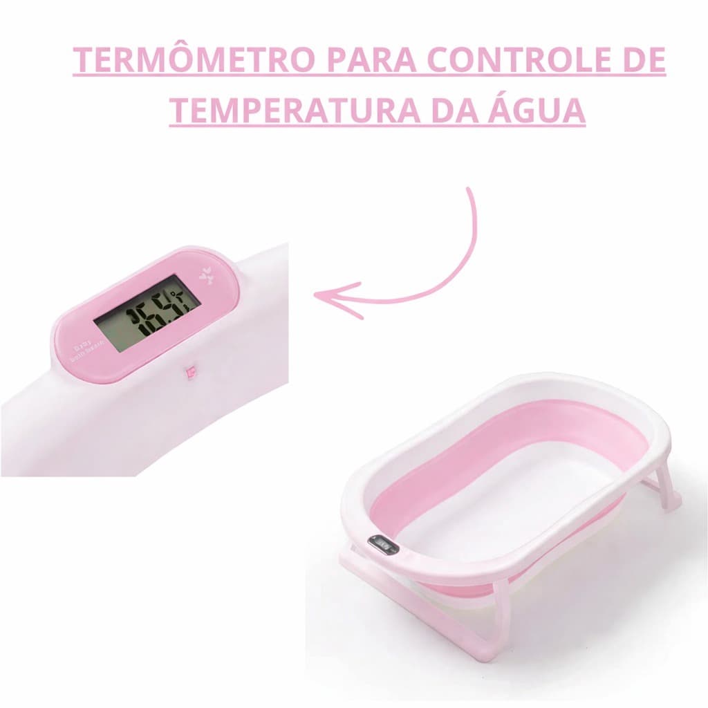 Banheira Termometro Dobrável Portátil Flexível Infantil Bebe