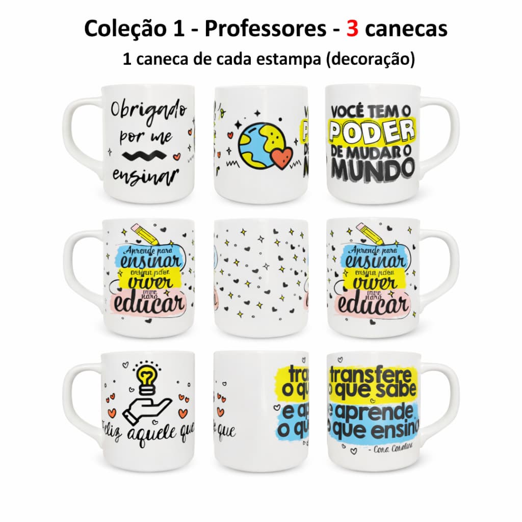Canecas de porcelana decorada, 300 ml, xícara, café, chá, Col1-Professores