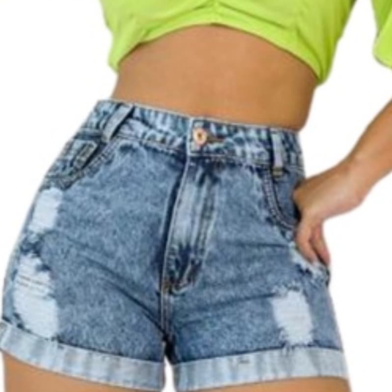 Short Feminino Jeans Detonado, Curto,  jeans premiuns100% Algodão, Loja ROSE