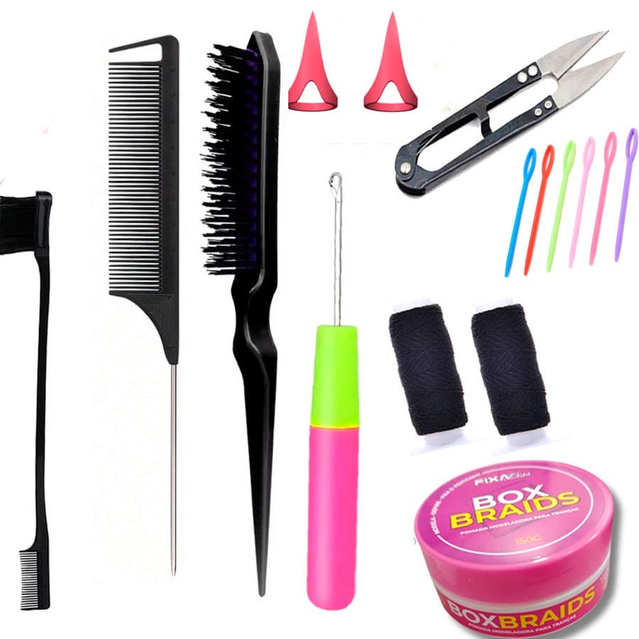 KIT TRANCISTA PENTE SEPARADOR DE MECHA ESCOVA 3 FILEIRA ESCOVA BABY HAIR AGULHA ENTRELANCE ANEL SEPARADOR DE MECHA