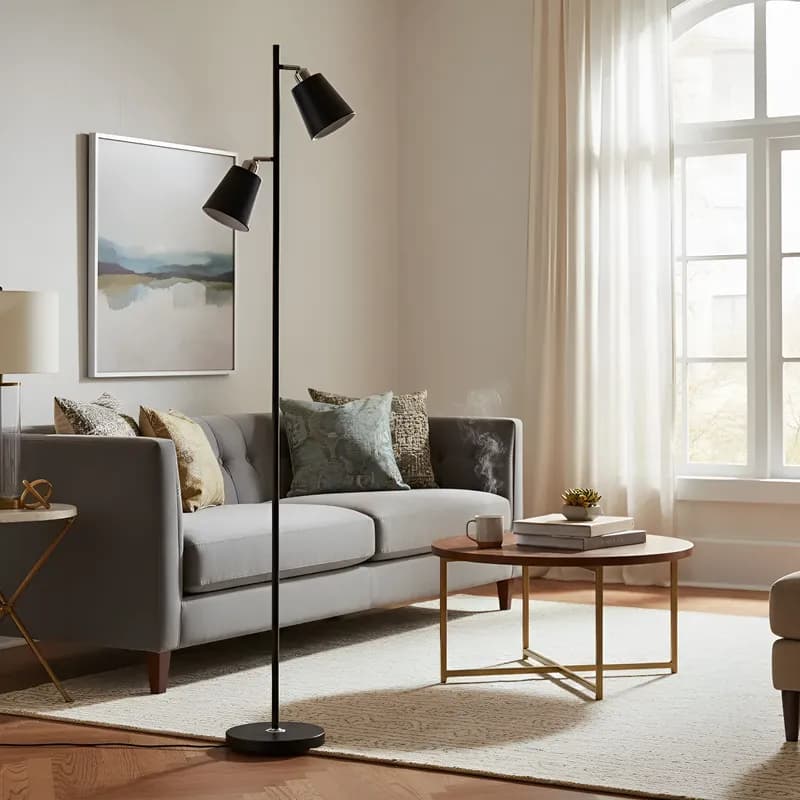 Abajur de Chão Articulado Duplo de Metal Luminária de Piso Flexível com Pedestal