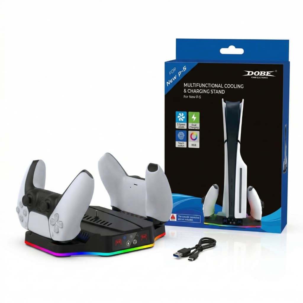 Suporte Cooler com Dock Led RGB Base Carregador de Controle e  para Ps5 SLIM Disco e Digital