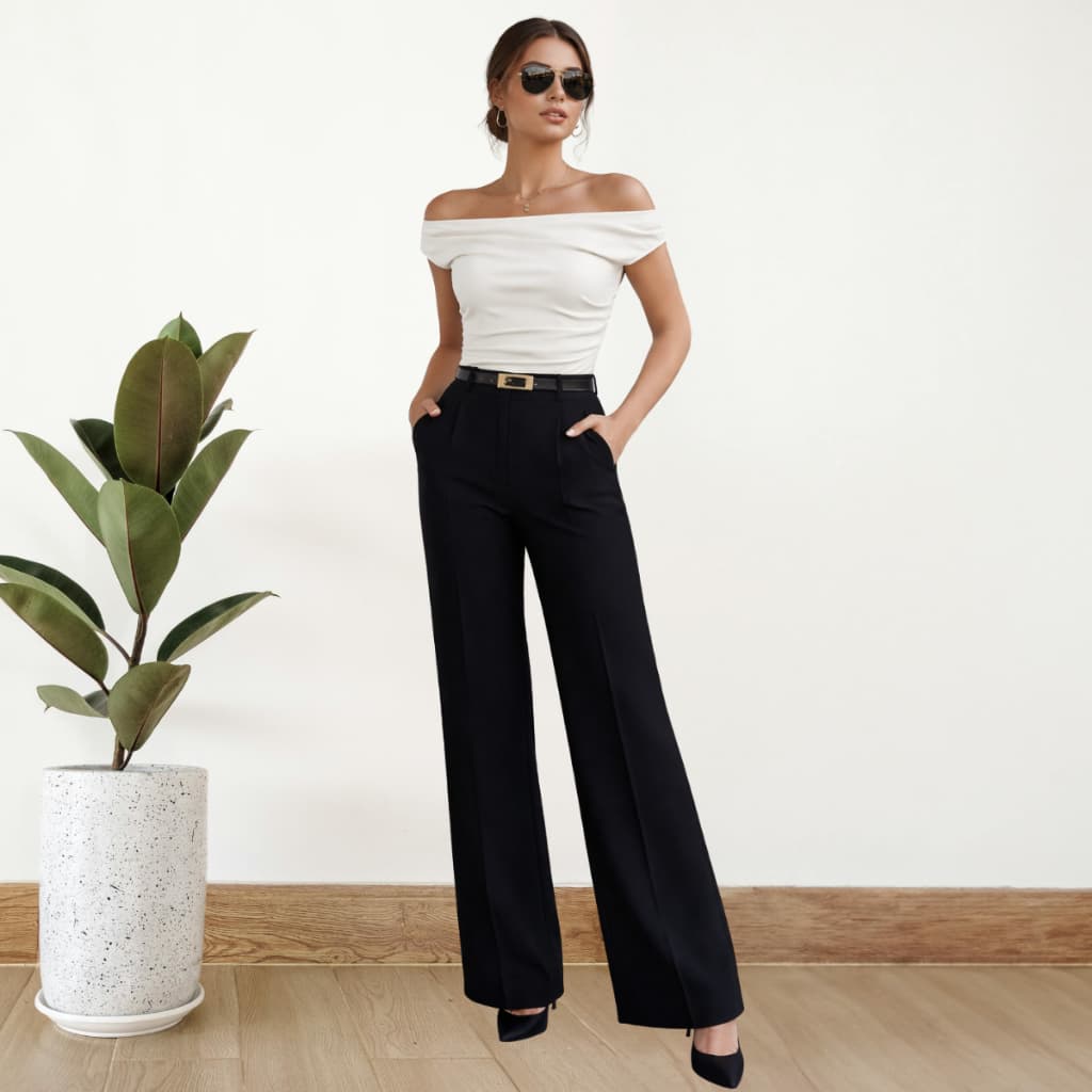 Calça Social Feminina Pantalona Alfaiataria Com Cinto Lançamento Moda Luxo Elegancia Social