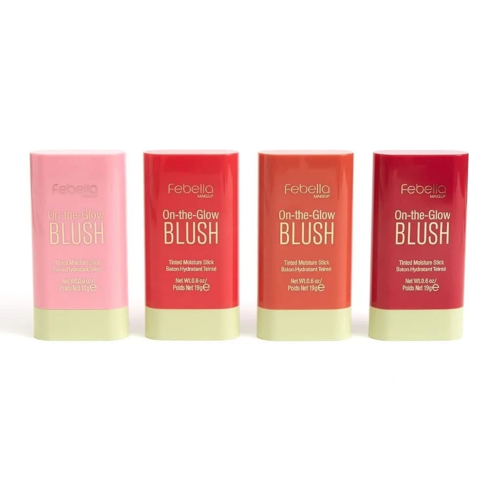Blush em Bastão Stick On The Glow Febella - Rosa, Vermelho, Laranja, Marsala - efeito fresh