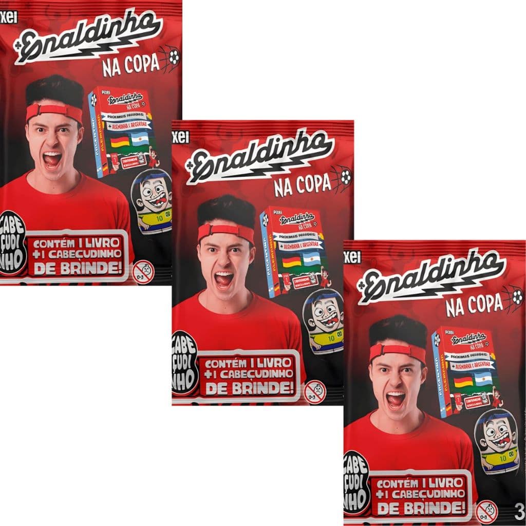 Flow Pack Enaldinho na Copa | Kit 3 Unidades - Cabeçudinho + Livro (Pixel)