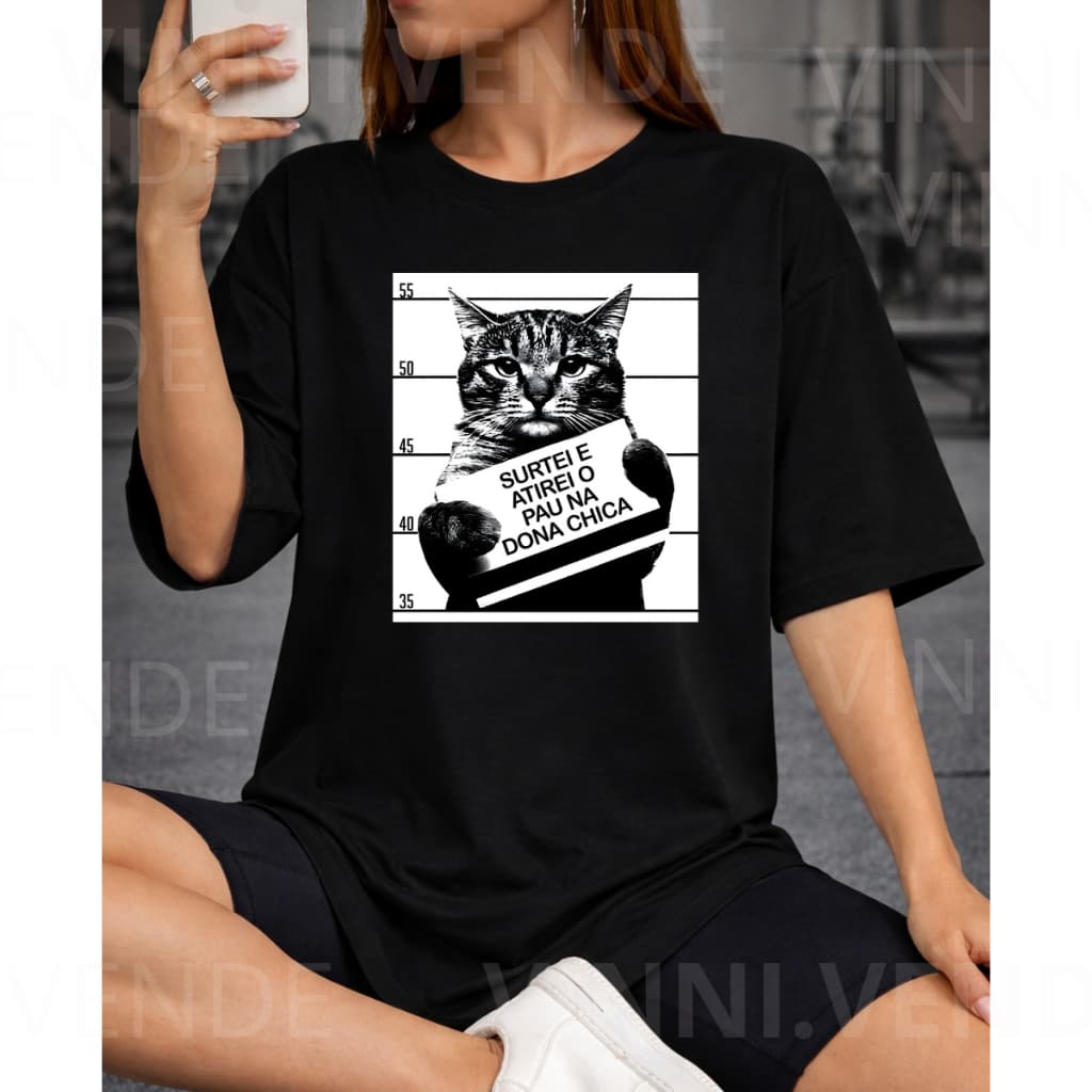 Camiseta Gato Engraçado Meme Estampa Divertida Casual Top Premium