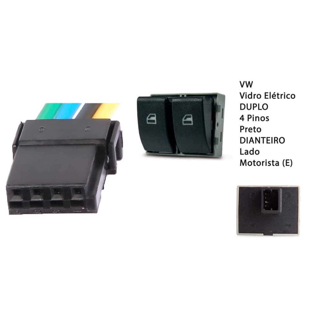 Kit Interruptor de Vidro Elétrico Duplo Fundo Preto Gol G5/ G6/G7 + Chicote