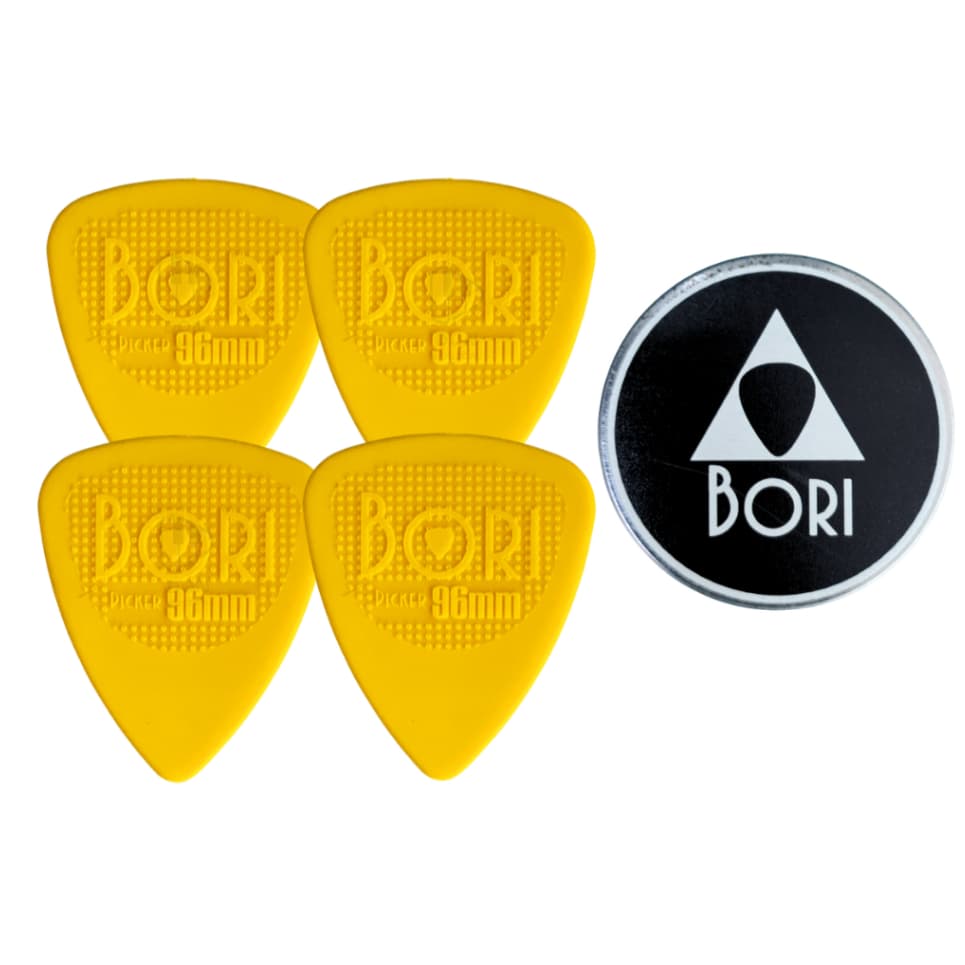 Kit 4 Palhetas BORI PICKER Nylon Amarelo 0,96mm Grip Cavaco Violão + Porta Palhetas